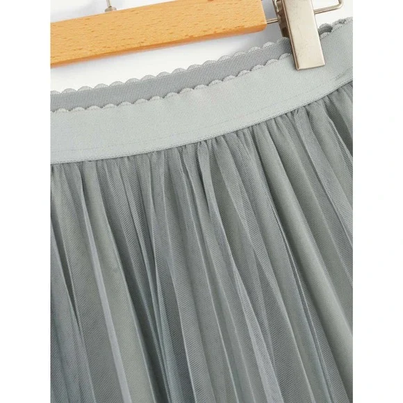 tulle tutu midi skirt Wide Waist Pleated Tulle Skirt tan brown nude - Picture 8 of 13